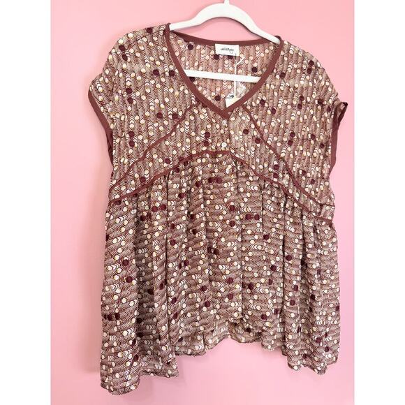 ootad' Ame Cotton Blend Printed Babydoll Blouse US Size 8 - Picture 2 of 5